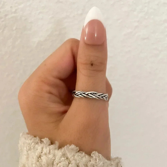 925 Sterling Silver Dainty Ring Twist Ring Minimalist Ring Band Resizable Ring - Picture 8 of 10